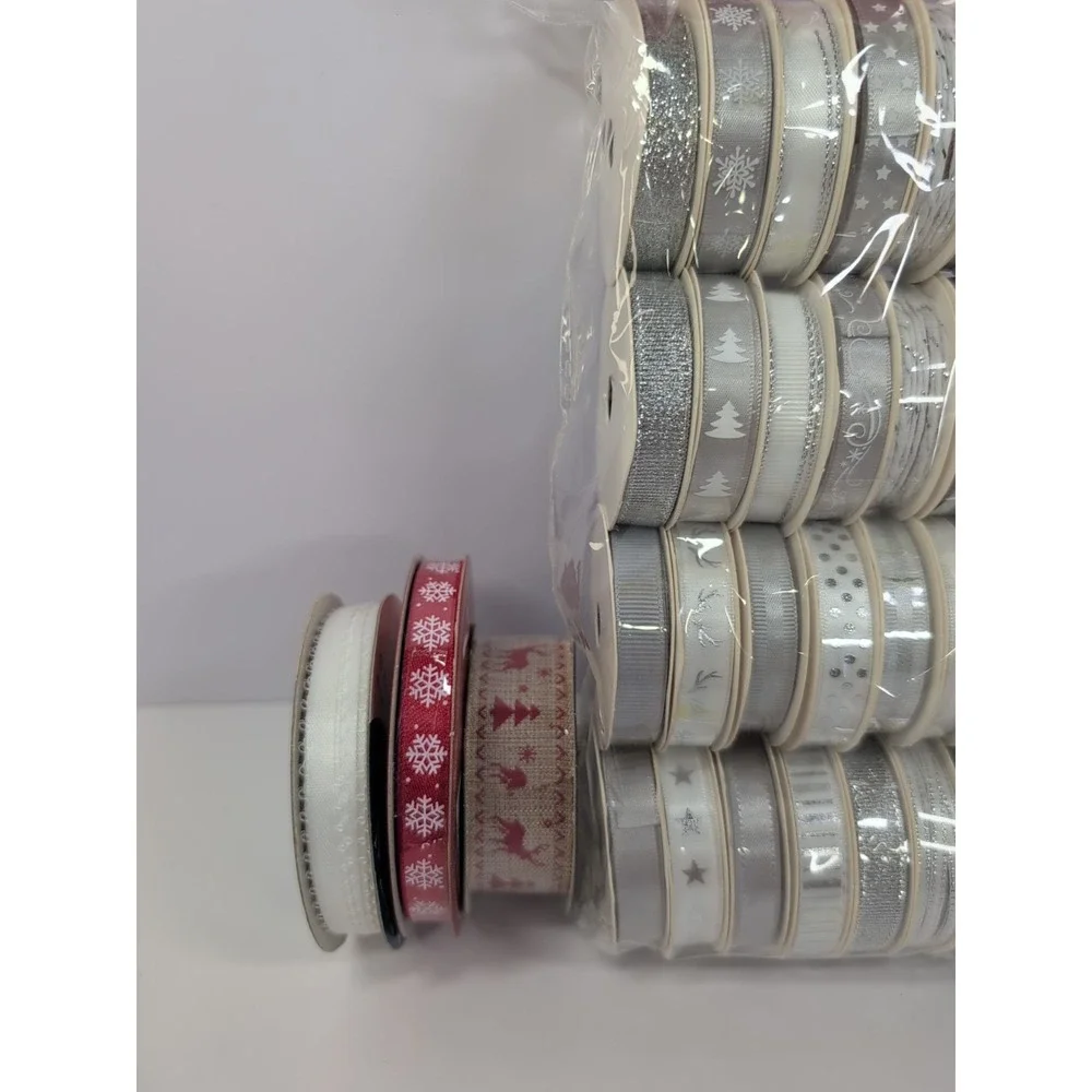 29‎ Spools Christmas Ribbon Lot Red Green White Reindeer Snowflake Cord Satin